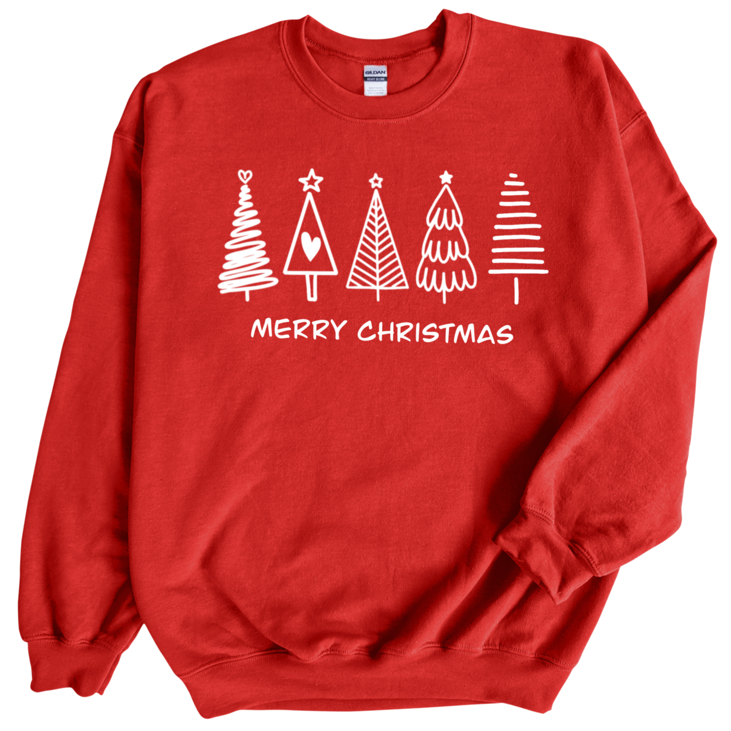 Christmas Trees in white print on Red Crewneck