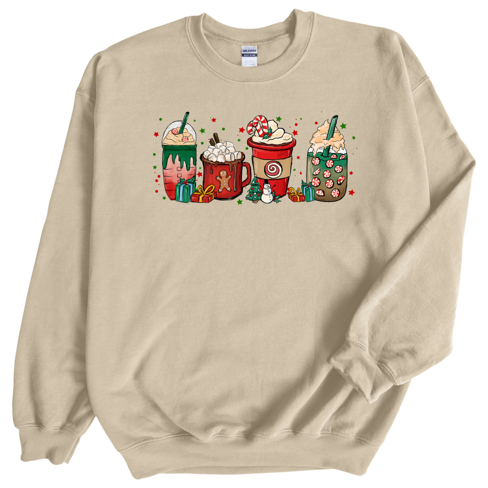 Christmas cups print on crewneck in sand color