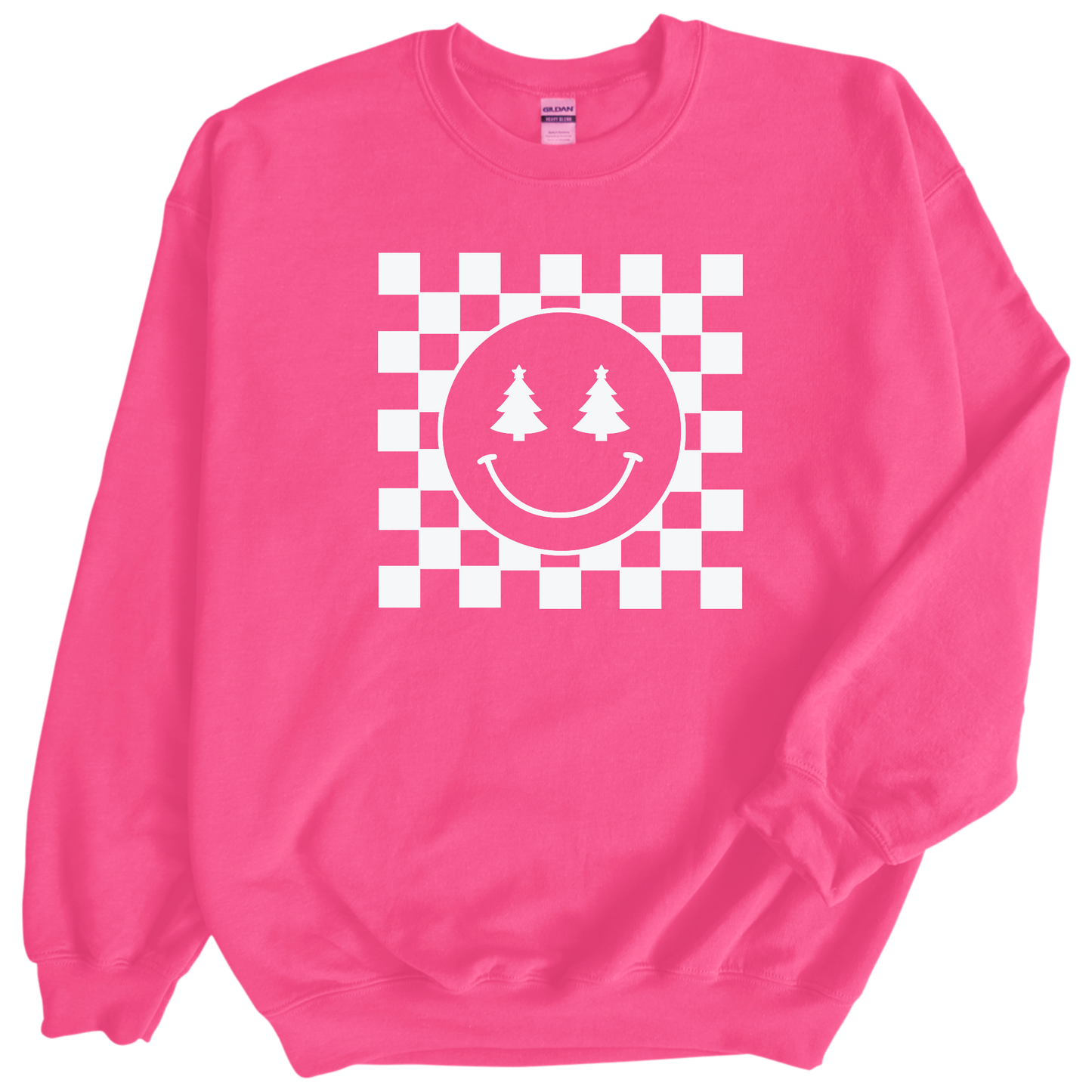 Christmas Checkered Smiley crewneck sweatshirt in Heliconia color