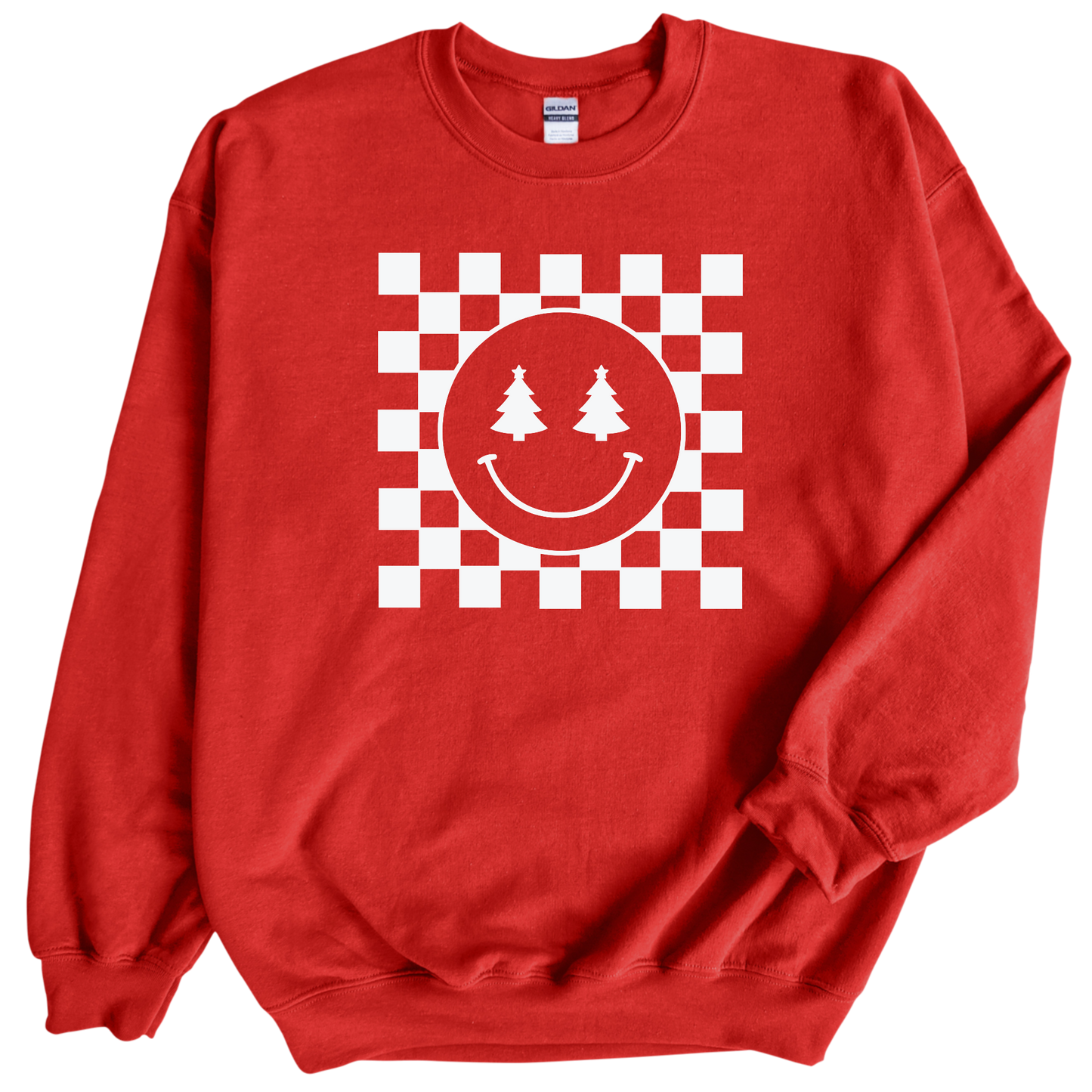 Christmas Checkered Smiley crewneck sweatshirt in Red color