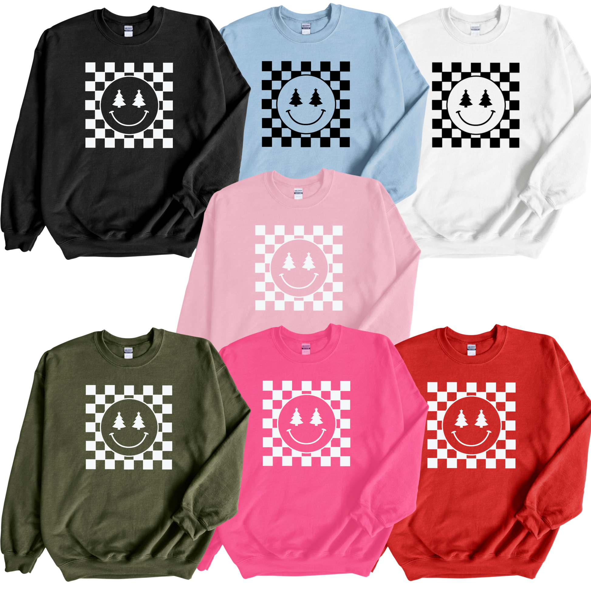 Christmas Checkered Smiley crewneck sweatshirt in several colors