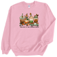 Fall cups printed on pink crewneck