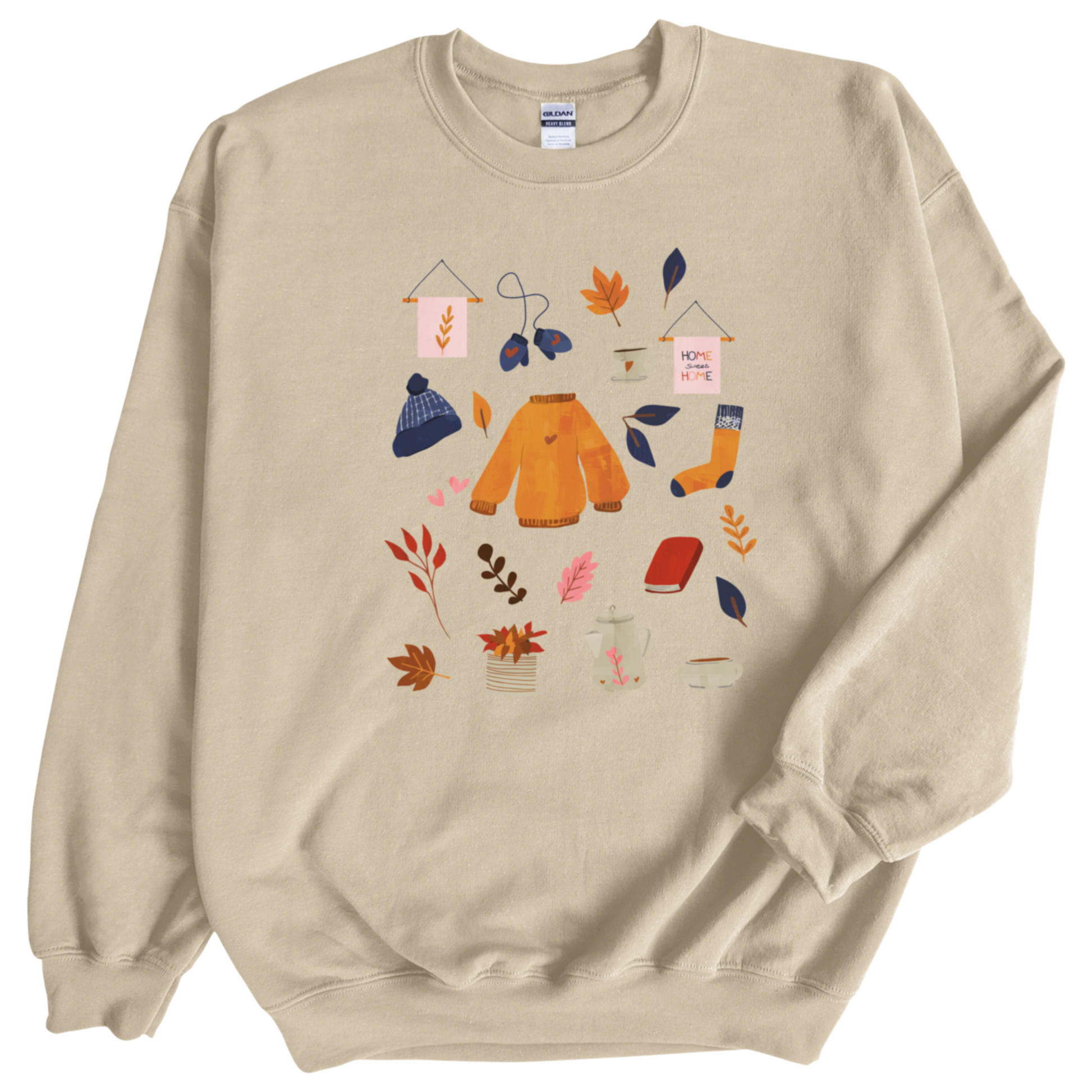 All things fall print on sand color crewneck