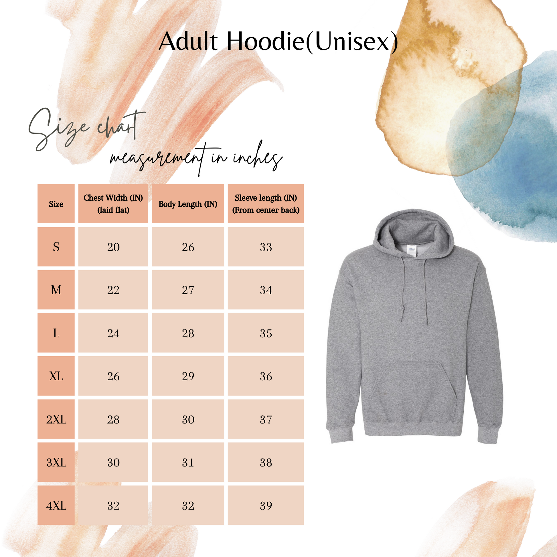 Hoodie size chart