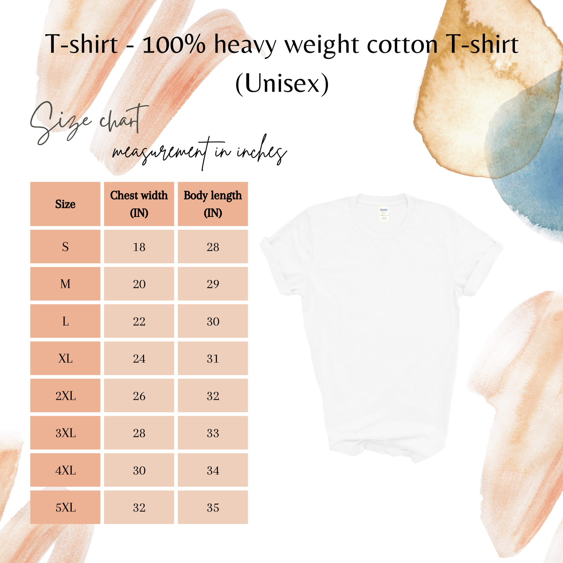 Size chart white tshirt