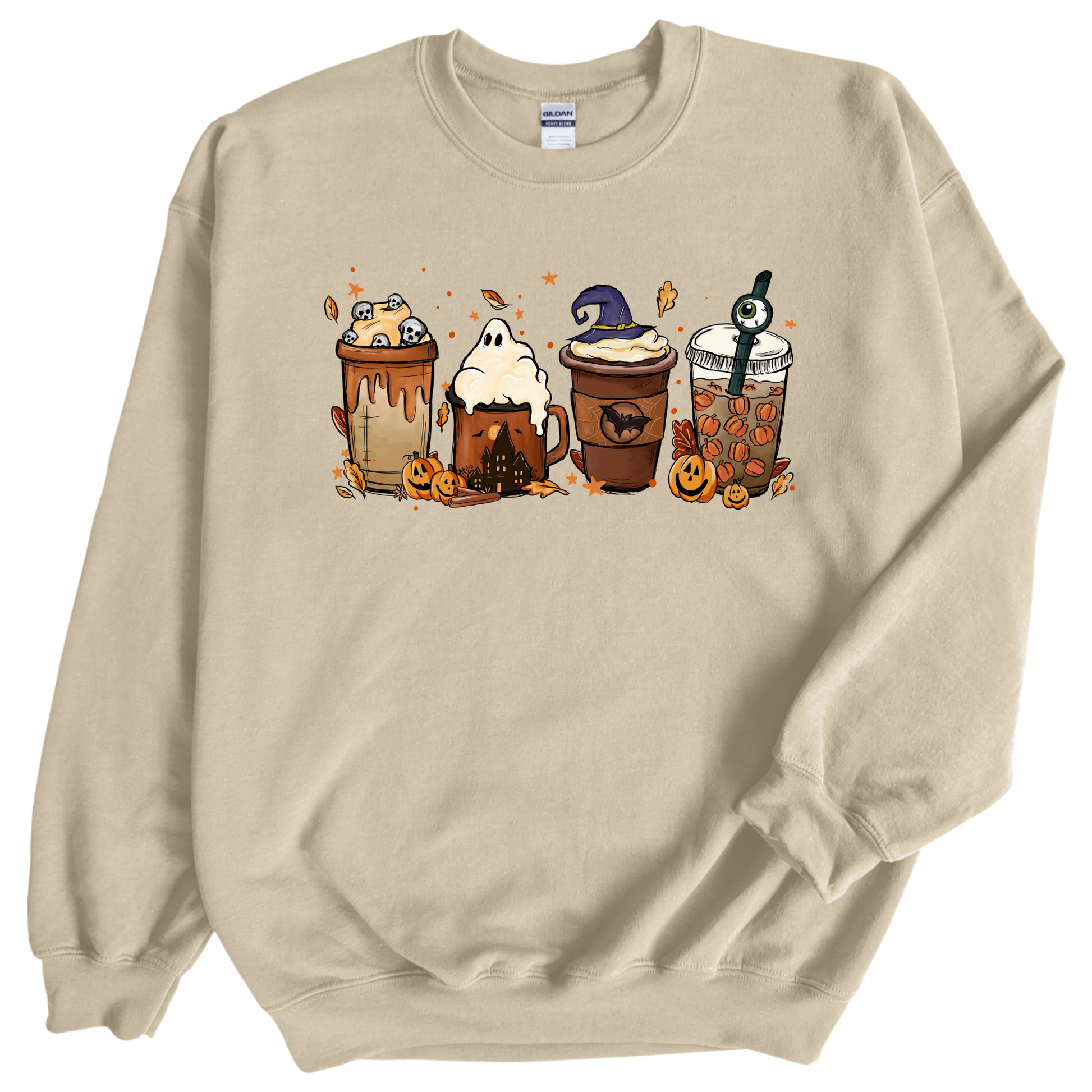 Halloween cups on sand color crewneck