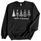 Christmas Trees in white print on Black Crewneck
