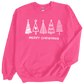 Christmas Trees in white print on Heliconia Crewneck