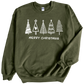 Christmas Trees in white print on Military Green Crewneck