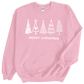 Christmas Trees in white print on Pink Crewneck