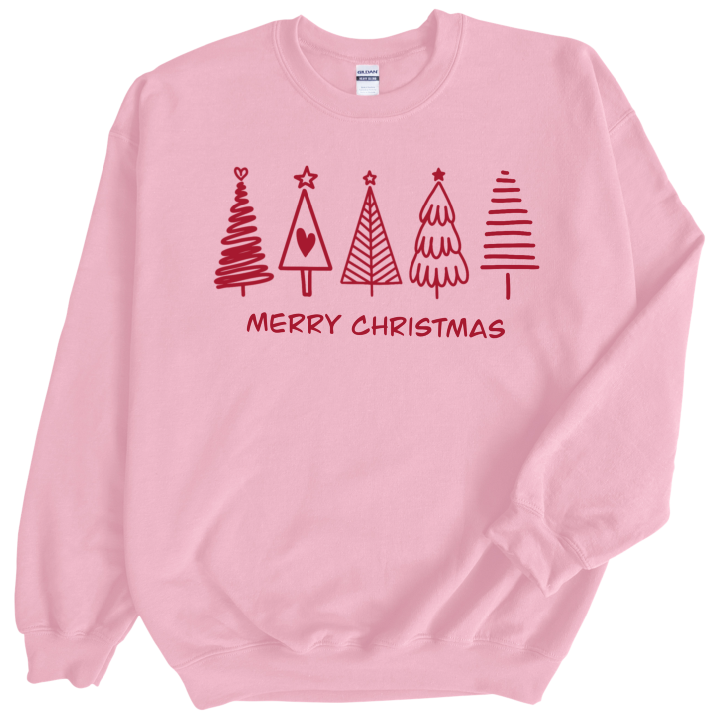 Christmas Trees in Red print on Pink Crewneck