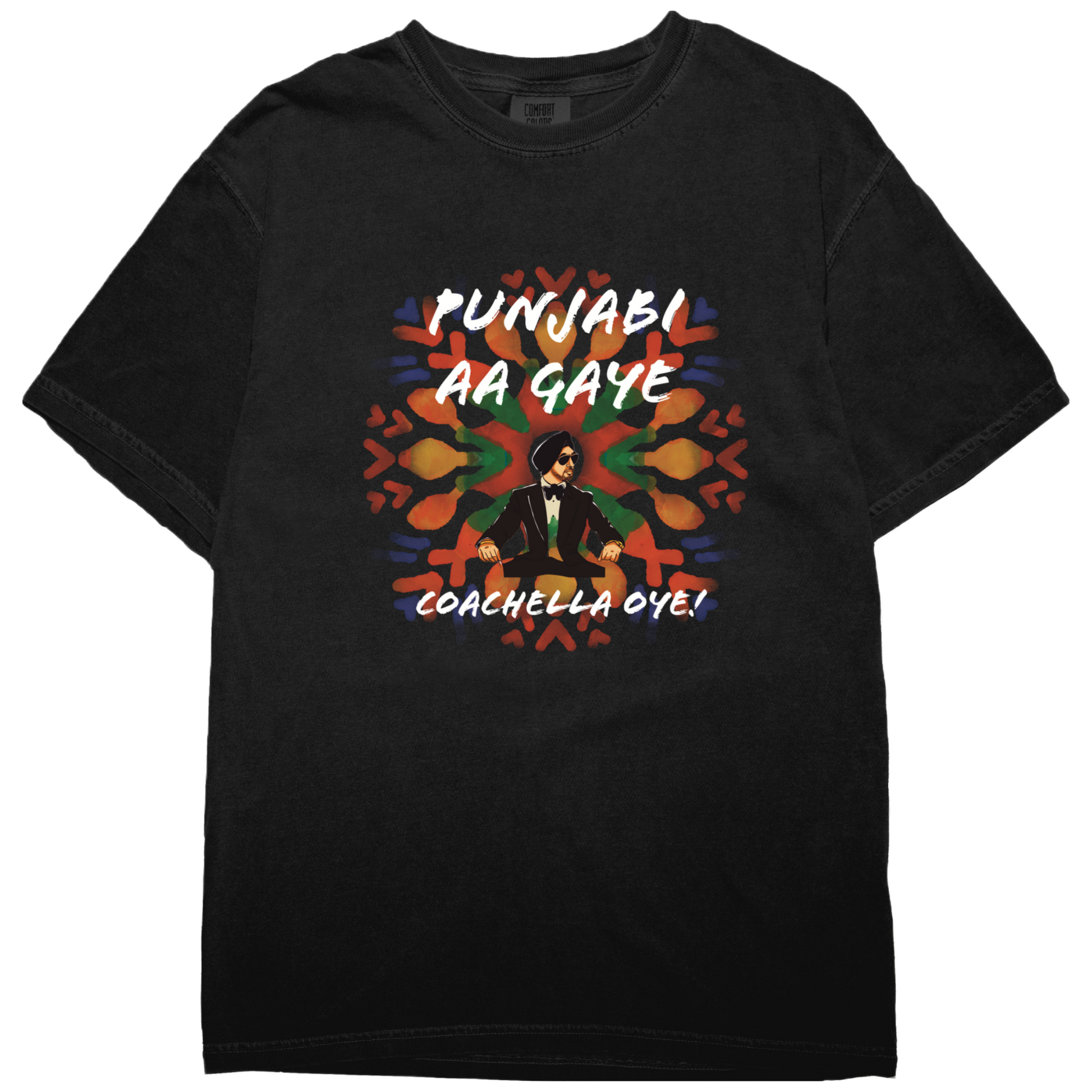 Punjabi aa gaye coachella diljit print on black tshirt