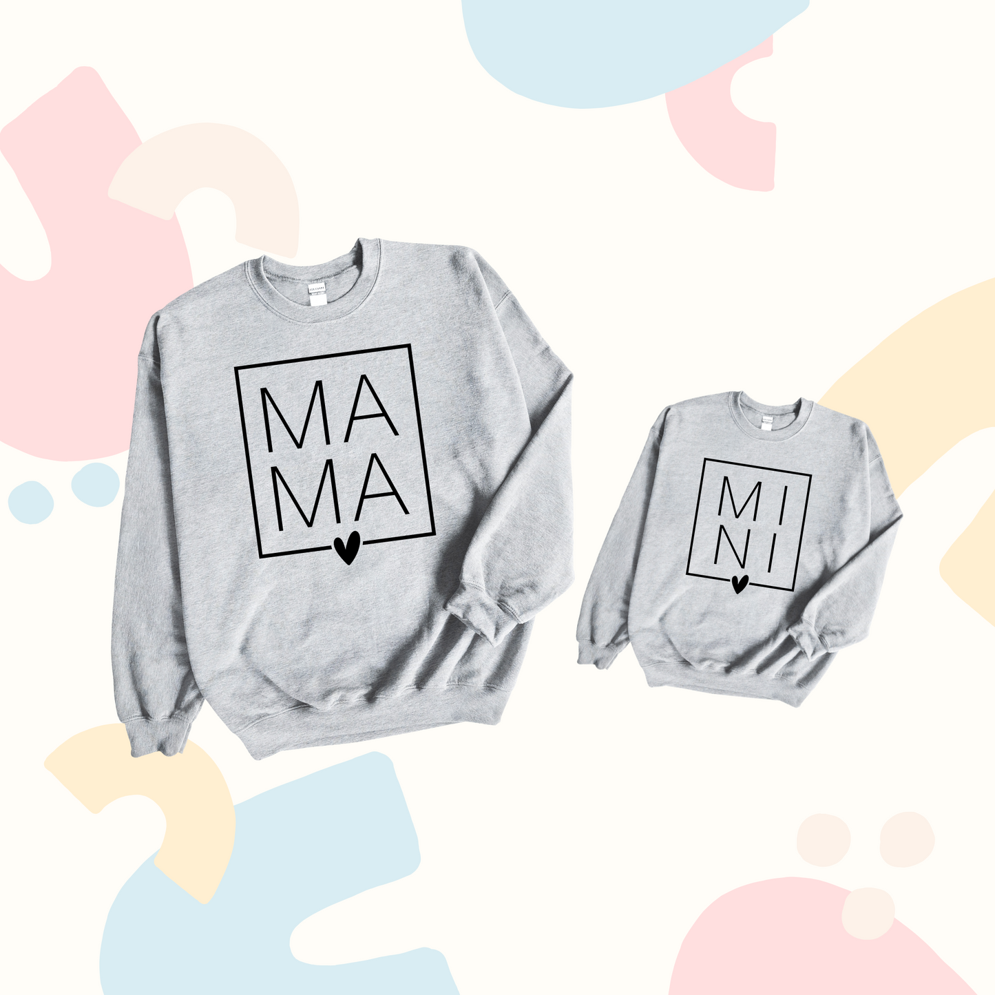 Mama and Mini print on crewneck sweatshirt in ash grey color